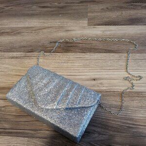 Silver glitter evening clutch purse